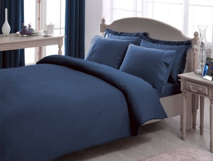Двоспальний King Size комплект TAC Premium Basic Blue Сатин-Stripe 60284239 фото