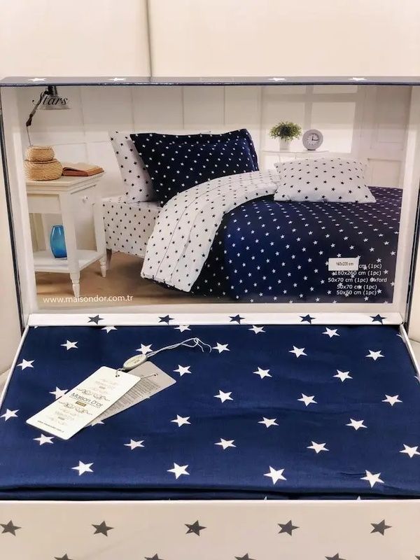 Полуторный комплект - Maison D'or Stars Navy 250 TC Сатин Премиум главное фото