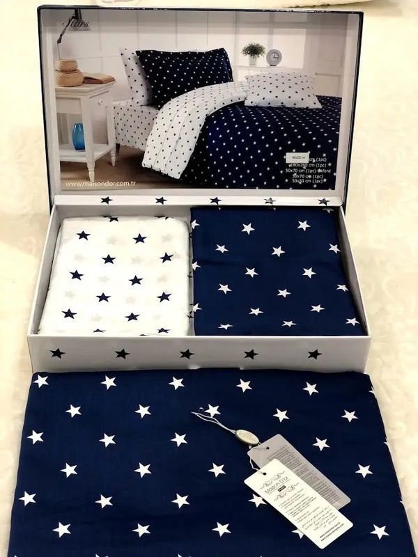 Полуторный комплект - Maison D'or Stars Navy 250 TC Сатин Премиум главное фото