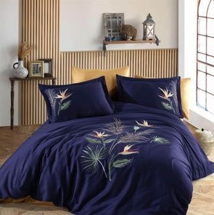 Евро комплект Dantela Vita Starlice Blue 250 TC Сатин с вышивкой главное фото