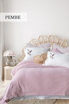 Літня постільна білизна Moss Home Palm Pembe з покривалом 220*240 см головне фото