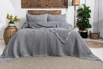 Вафельне покривало Saheser Norah Grey 240x260см + 2 наволочки головне фото