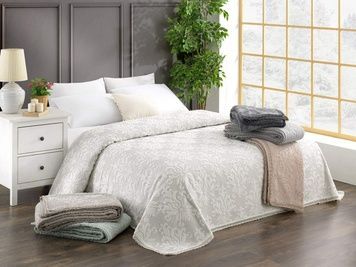 Махрове покривало з мереживом Moss Home Zeren Cream 220&times;240 см головне фото