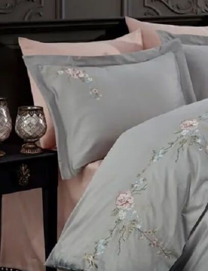 Євро комплект Dantela Vita Ruya Grey 250 ТС Сатин з вишивкою головне фото
