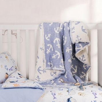 Муслінове покривало Saheser Baby Anchor Mavi 110х120 см головне фото