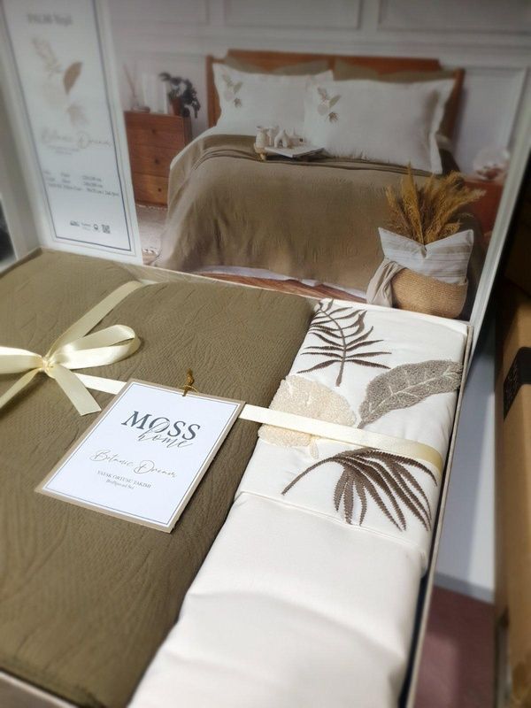 Летнее постельное белье Moss Home Palm Yesil с покрывалом 220*240 см главное фото