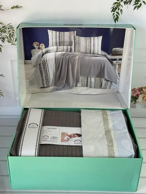 Летний Евро комплект с вязаным пледом Romeo Home Antrasit главное фото