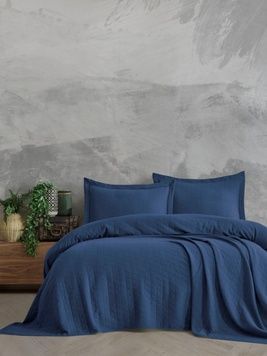 Бавовняне покривало з наволочками Saheser Orella indigo 240*260см +дві наволочки 50&times;70см головне фото
