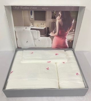 Подарочный набор полотенец Maison D'or Reve De Papillon White-Pink (3 шт. в коробке) главное фото