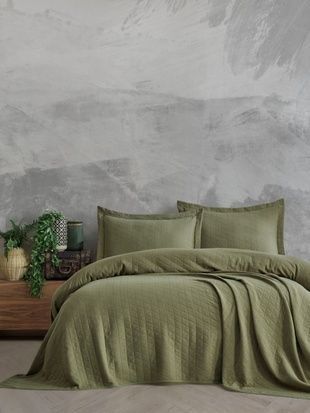 Хлопковое покрывало с наволочками Saheser Orella green 240*260см+две наволочки 50&times;70см главное фото