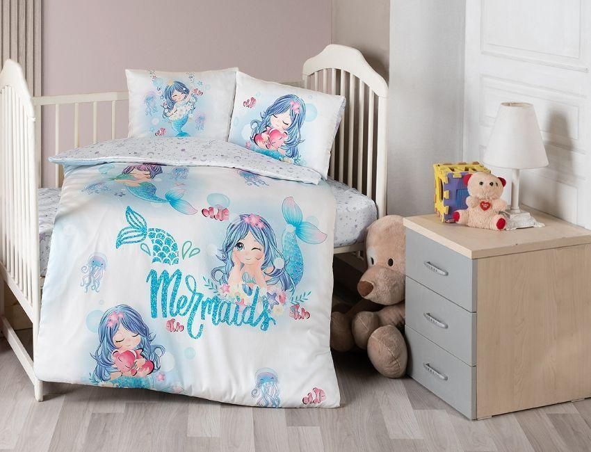 Комплект постельного белья для новорожденных First Choice - Mermaid Сатин + Плед вязаный главное фото
