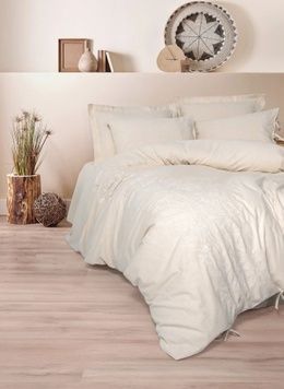 Євро комплект Cottonbox Kivora Beige з вишивкою бавовна/льон головне фото