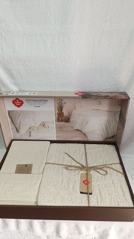 Евро комплект Cottonbox Kivora Beige с вышивкой хлопок/лен главное фото