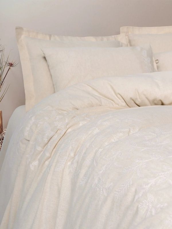 Евро комплект Cottonbox Kivora Beige с вышивкой хлопок/лен главное фото