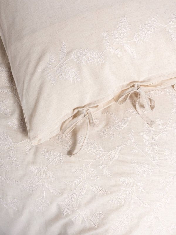 Евро комплект Cottonbox Kivora Beige с вышивкой хлопок/лен главное фото