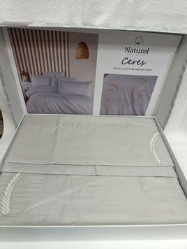 Євро комплект Naturel Ceres Grey Сатин з вишивкою головне фото