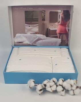 Подарочный набор полотенец Maison D'or Soft Hearts Cotton White-Blue (3 шт. в коробке) главное фото