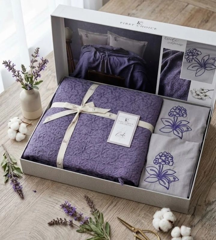 Літня постільна білизна з пледом First Choice Lude Purplesage Варена бавовна головне фото