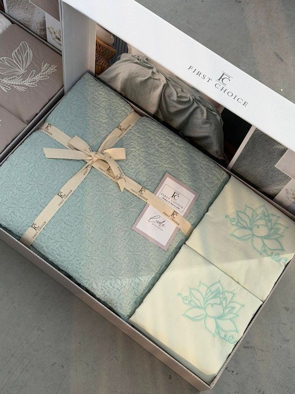 Літня постільна білизна з пледом First Choice Lude Harborgrey Варена бавовна головне фото