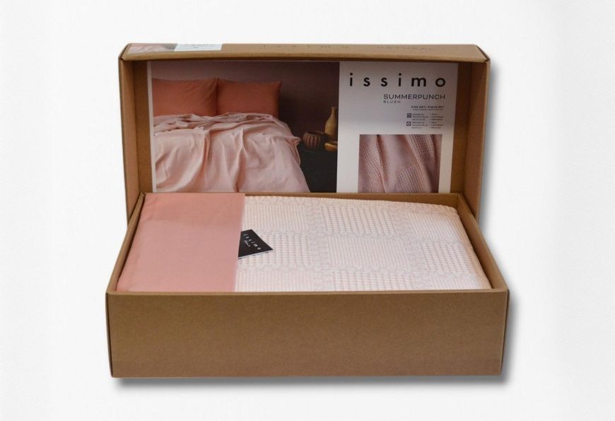Літній євро комплект з піке Issimo Home Summerpunch Blush / простирадло на резинці головне фото