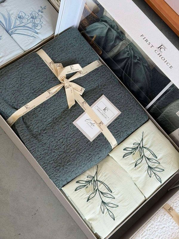 Летнее постельное белье с пледом First Choice Lude Balsamgreen Вареный хлопок главное фото