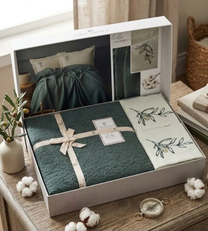 Летнее постельное белье с пледом First Choice Lude Balsamgreen Вареный хлопок главное фото