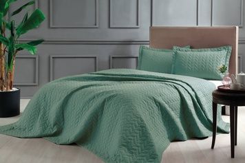 Стьобане покривало TAC Glory Green 250&times;260см + дві наволочки 50&times;70см головне фото