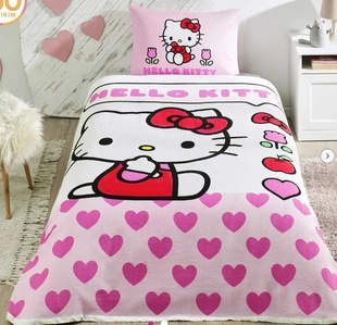 Односпальний комплект з покривалом-піке TAC Hello Kitty Love / простирадло на резинці 60304714 фото
